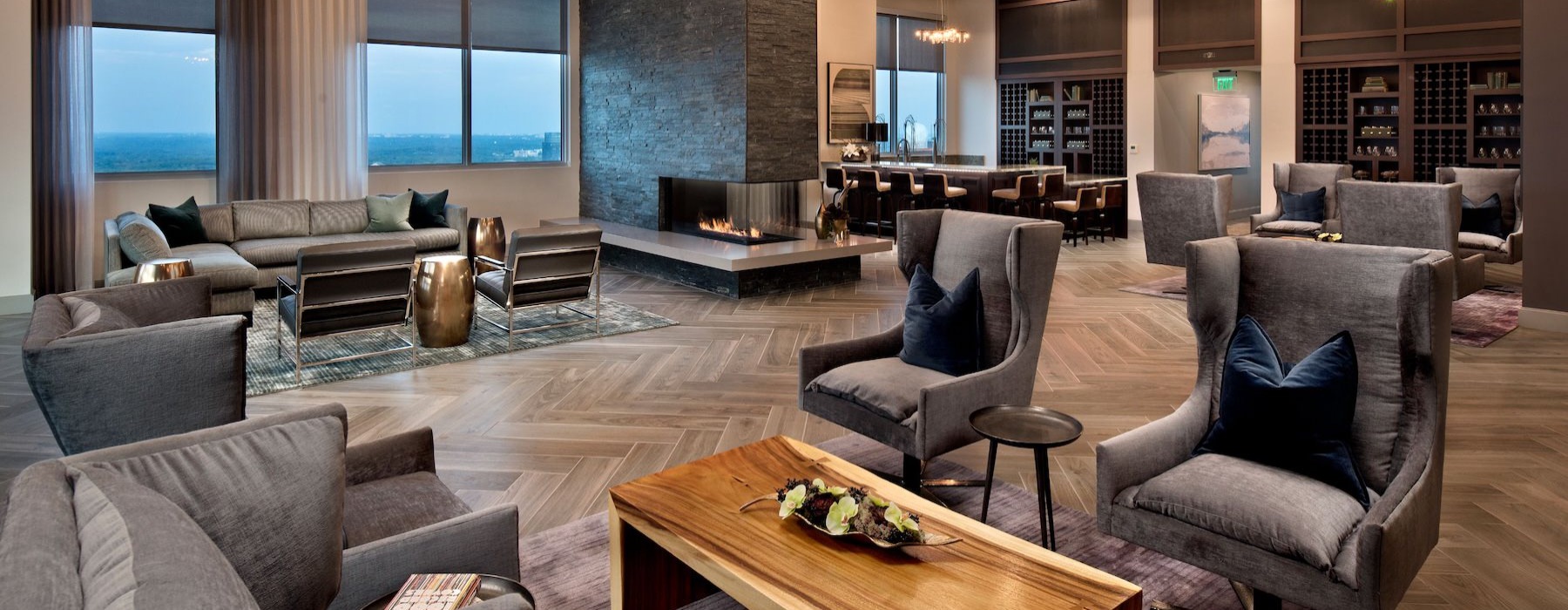 a clubhouse with chairs and tables