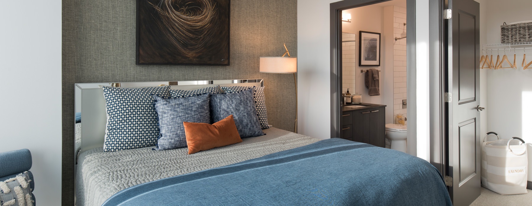 bedroom with bed and picture on wall